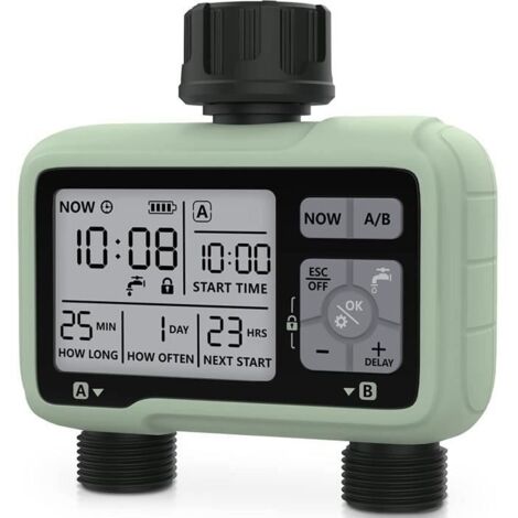 Programmateur Arrosage 2 Voies, Extérieur Minuteur Arrosage Automatique pour Jardin IPX5 Imperméable Arroseur Automatique Manuel e