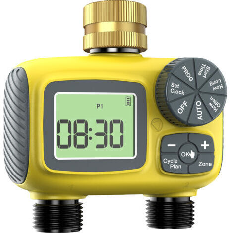Programmateur Arrosage Automatique avec 2 Sorties,Tuyau Irrigation Chronométré avec Éntrée en Laiton,Arrosage Automatique pour Jardin,Système de Minuterie D'irrigation Numérique Étanche IP55