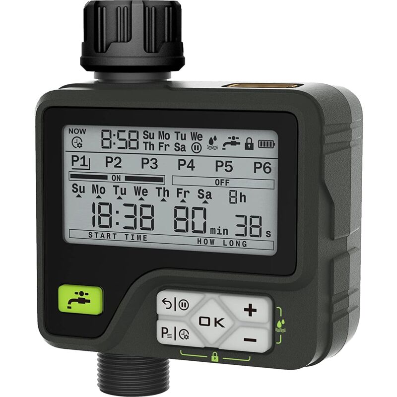 Programmateur Arrosage Automatique Jardin Capteur de Pluie Minuterie pour Arroseur Contrôleur de Système d'irrigation 6 Programmes