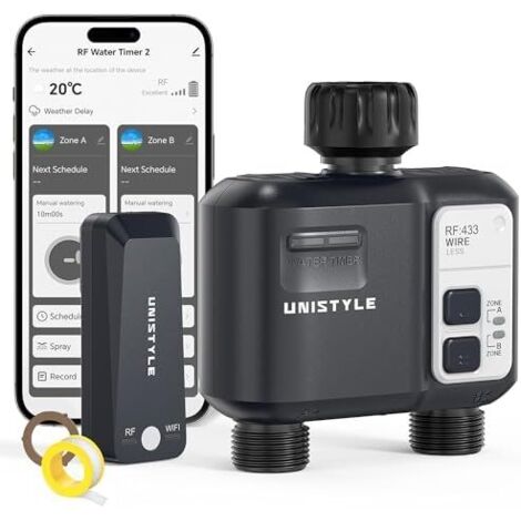 Programmateur Arrosage Connecté WiFi 2 Voies – Automatique pour Jardin, Contrôle Depuis l’Application, 5 Programmes Indépendants, Système d’Irrigation Intelligent -