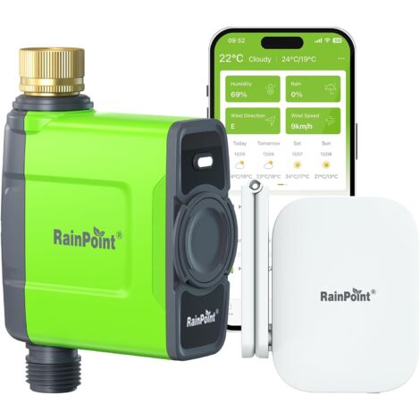 Programmateur Arrosage WiFi avec Passerelle D'antenne Smart Minuteur Arrosage Automatique Commande APP/vocale, Entrée en Laiton, Basé Météo, Arrosage Manuel, 6 Programmations, pour Jardin,1-Zone-Timer