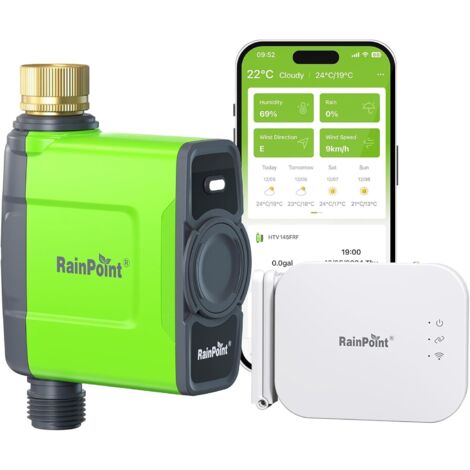 Programmateur Arrosage WiFi sans Passerelle d'antenne, Doit être utilisé avec la passerelle HWG023/HWG040, Minuteur Arrosage Automatique Entrée en Laiton, 6 Programmations, pour Jardin,1-Zone-Timer av