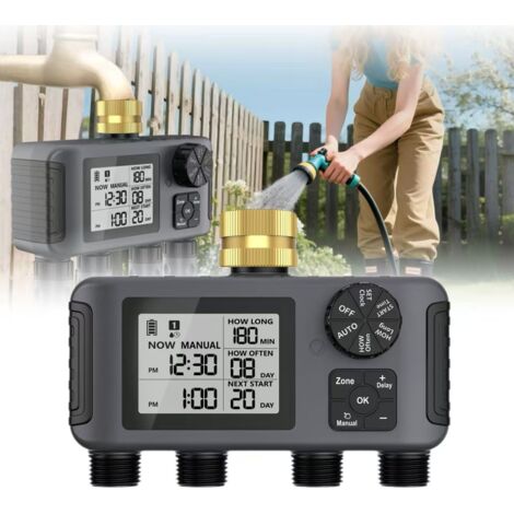 Programmateur d'arrosage automatique à quatre zones, programmateur numérique pour arroseur de jardin, adapté à l'arrosage des jardins.