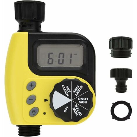 Programmateur d'Arrosage, Contrôleur de Arrosage Extérieur Arroseur Automatique Tuyau électronique Minuterie, Programmes Multiples pour Jardin Serre Potager Plante Pelouse Paysage 10.5*7*16.5cm Fontainebleau Jaune