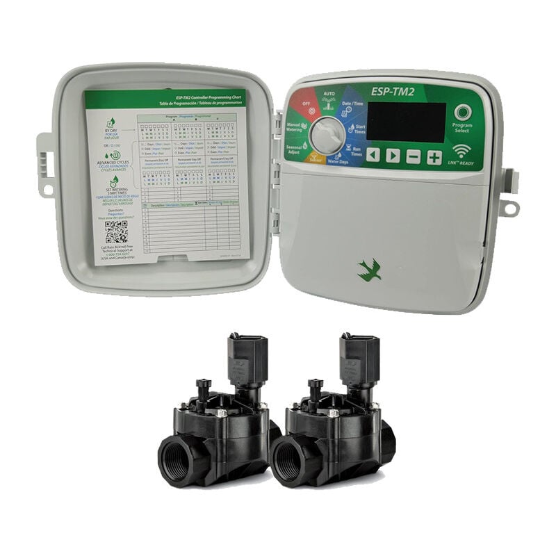 Programmateur d'arrosage extérieur 4 zones Rain Bird ESP-TM2 Arrosage automatique du jardin 2 Electrovannes 100HV 24V 1''