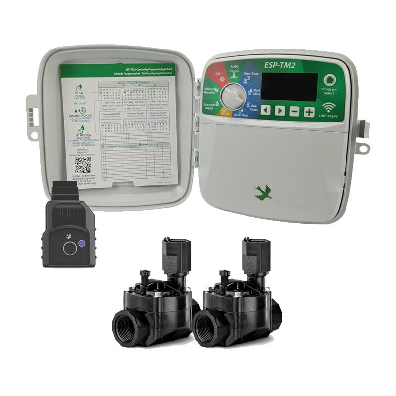 Programmateur d'arrosage extérieur Wi-Fi 4 zones Rain Bird ESP-TM2 Arrosage automatique du jardin 2 Electrovannes 100HV 24V