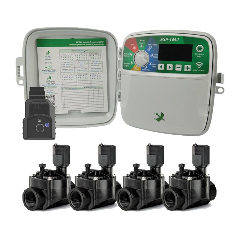 Programmateur d'arrosage extérieur Wi-Fi 4 zones Rain Bird ESP-TM2 Arrosage automatique du jardin 4 Electrovannes 100HV 24V