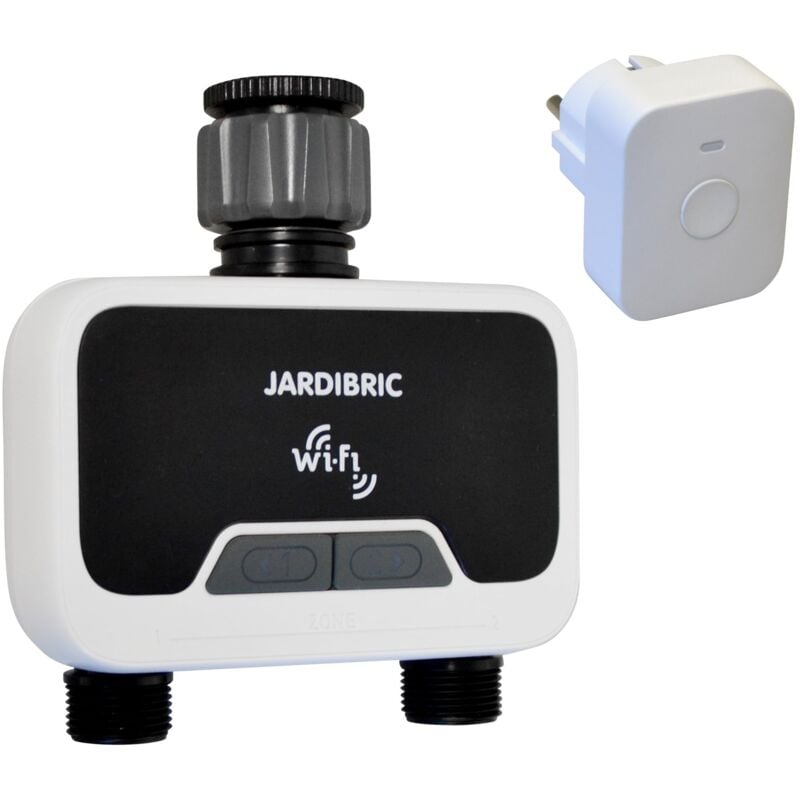 Programmateur WiFi 2 voies Jardibric appli Tuya – Contrôle à distance – IP54 – Pression 0,5 à 8 bars – Rain delay