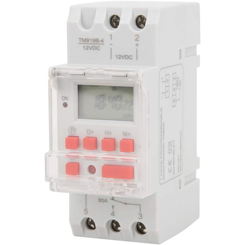 Programmateur Horaire Electrique Minuterie Relais Interrupteur Horaire afficheur lcd Préréglage Hebdomadaire Programmable, 12V dc 30a Minuterie