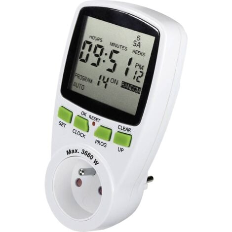 Programmateur horaire pour prise électrique Renkforce 1289404 numérique programme hebdomadaire 3680 W IP20 fonction com
