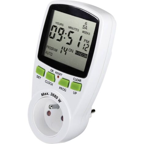 Programmateur horaire pour prise électrique numérique Renkforce 1289404 programme hebdomadaire 3680 W IP20 fonction com