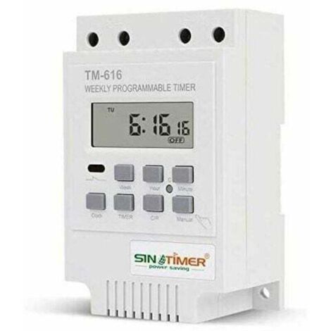 Programmateur Interrupteur Relais TM616, Minuterie Horaire Hebdomadaire Électrique Numérique 12V avec Écran LCD Numérique - Blanc