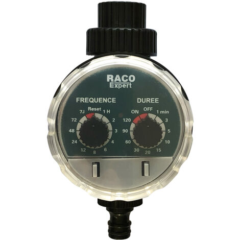 Programmateur arrosage mécanique – Alimentation par pile – Fréquence de 1 minute à 7 jours – Boîtier étanche pour extérieur – Raco Expert