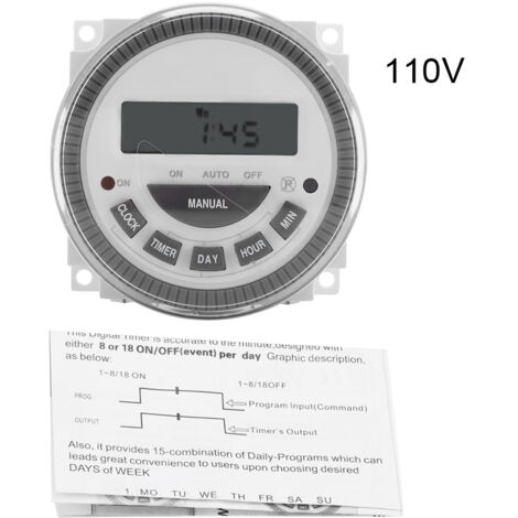 Programmateur Numérique Hebdomadaire 7 Jours, Interrupteur Temporisé 16A, Sortie 110V (TM-619H-1)