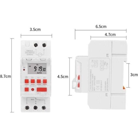 Programmateur numérique pour chauffeeau électrique 30 AAffichage LCDProgrammation 16 cycles ON/OFFRail DIN 35 mmTension 220240 V