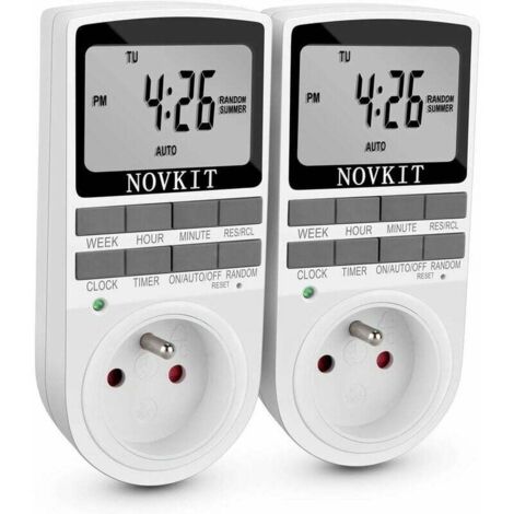 Programmateur prise électrique digitale 10 programmes, mode anti-vol, grand écran LCD (lot de 2)