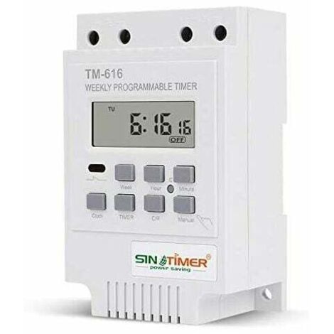 Programmatore di interruttori a relè TM616, timer elettrico settimanale digitale da 12 V con display LCD digitale - Bianco