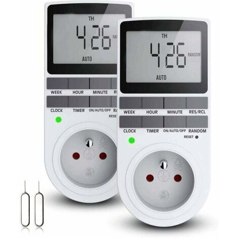 Programmierbare digitale Steckdose, digitaler Tages-/Wochentimer, Steckerprogrammierer mit LCD-Bildschirm und Diebstahlschutz-Zufallsmodus, Energiesparmodus, max. 16 A/3680 W (2er-Pack)