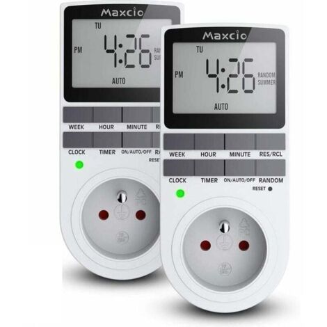 Programmierbare digitale Steckdose, Tages-/Wochentimer, Steckdosenprogrammierer mit LCD-Bildschirm und Diebstahlschutz-Zufallsmodus, Energiesparmodus, max. 16 A/3680 W (2er-Pack)