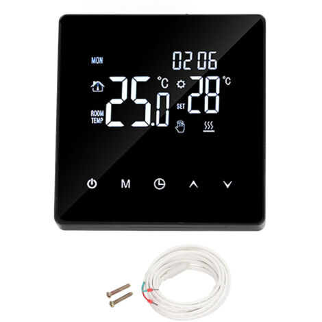 Programmierbarer digitaler Thermostat mit Display und 3-m-Sensor für elektrische Fußbodenheizung, WLAN, AC 90–240 V, Schwarz – für Zuhause/Büro/Hotel