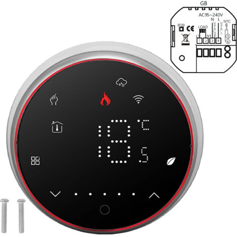 Programmierbarer WLAN-Smart-Thermostat, Sprachsteuerung und App für 220-V-Elektroheizkörper, elegantes rundes schwarzes Design