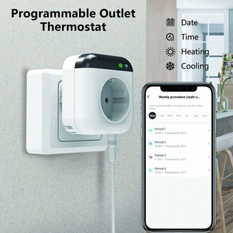 Programmierbarer WLAN-Thermostatstecker mit Sensor, WLAN-Digitalsteuerstecker mit App