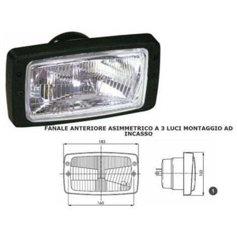Proiettore anteriore 184x102mm con cornice e 3 funzioni luce