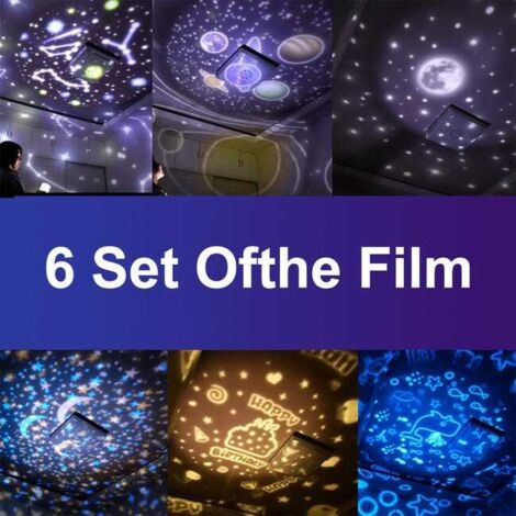 Proiettore di cielo stellato a LED, luce notturna per bambini girevole a 360°, 6 effetti di luce, luce notturna con proiettore di stelle dimmerabile con 3 LED
