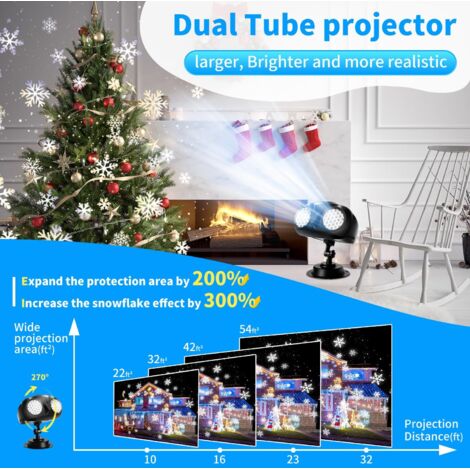 Proiettore di fiocchi di neve natalizi, effetto nevicata più ampio e nitido, proiettore di neve a due teste per decorazioni interne ed esterne per Natale, Halloween e giardini