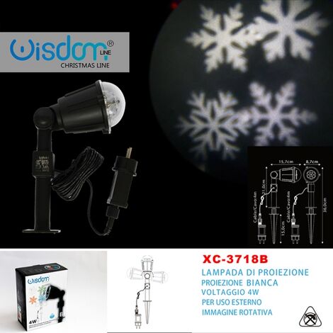 Proiettore Lampada Deco LED RGBW per uso Esterno con immagini fiocchi di neve rotanti Natalizie (XC3719)