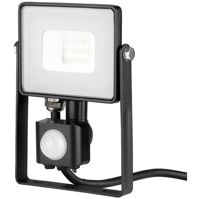 V-tac proiettore led chip samsung con sensore di movimento 10w luce calda 3000k 800lm ip65 colore nero vt-10-s-b 436