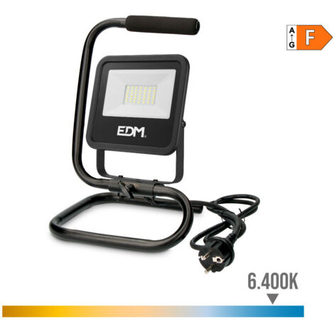 Proiettore LED con Stativo 30W 2370lm 6400K Luce Fredda Nero Serie EDM