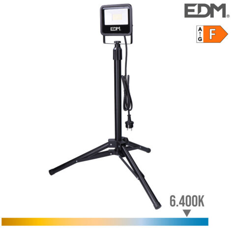 Proiettore LED con Treppiede 30W 2370lm 6400K Luce Fredda Nero Serie EDM