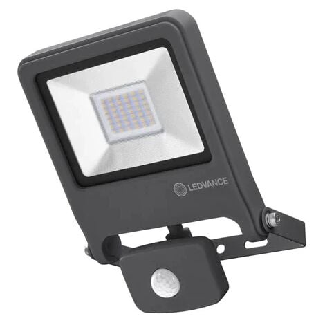 LEDVANCE proiettore led da esterno "essential" grigio con sensore, 30w 4000k