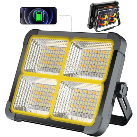 Proiettore LED Ricaricabile da 100 W, Proiettore da Cantiere Ricaricabile 336 LED/Pannello Solare/4 Modalità di Illuminazione/Batteria Esterna 12000mAh/Assorbimento Magnete, Ideale per Campeggio, Lavo