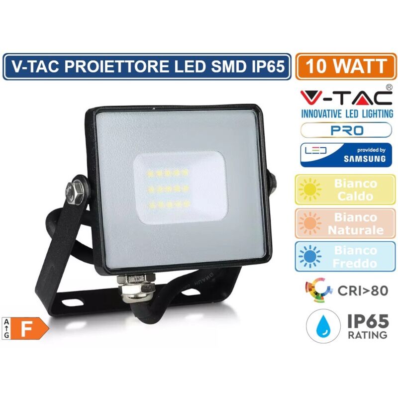 Faro Nero LED IP65 10W ultrasottile Chip Samsung V-TAC PRO VT-10B 3000K SKU 424