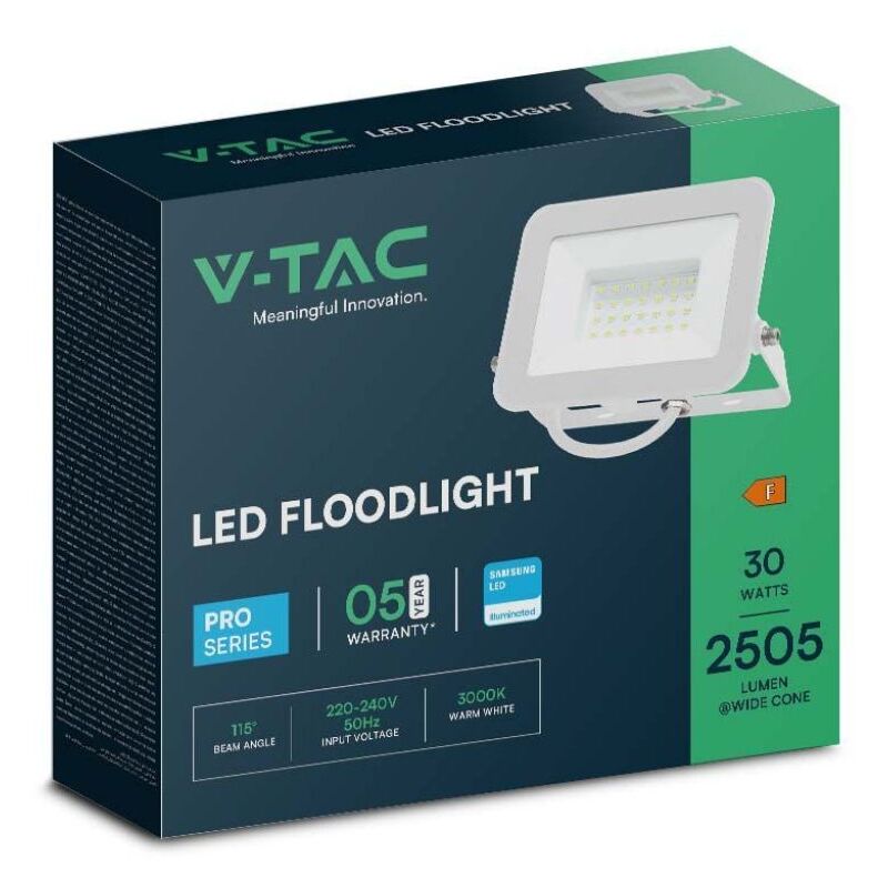 Image of V-TAC PRO VT-44030 Faro LED 30W proiettore Chip Samsung corpo Bianco luce 3000K IP65 - 10023 - Bianco