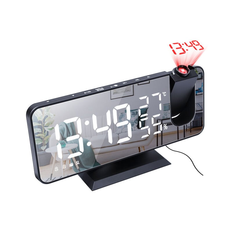 Image of Fortuneville - Proiettore monopezzo Sveglia Radio fm Sveglia Proiezione a 180° Orologio digitale con specchio led Porta di ricarica usb Funzione