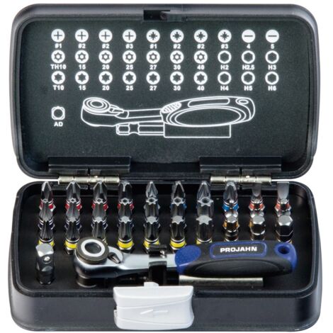 Projahn Color-Bit-Box 1/4" mit Mini-Bit-Knarre markierte Bits 33 teilig