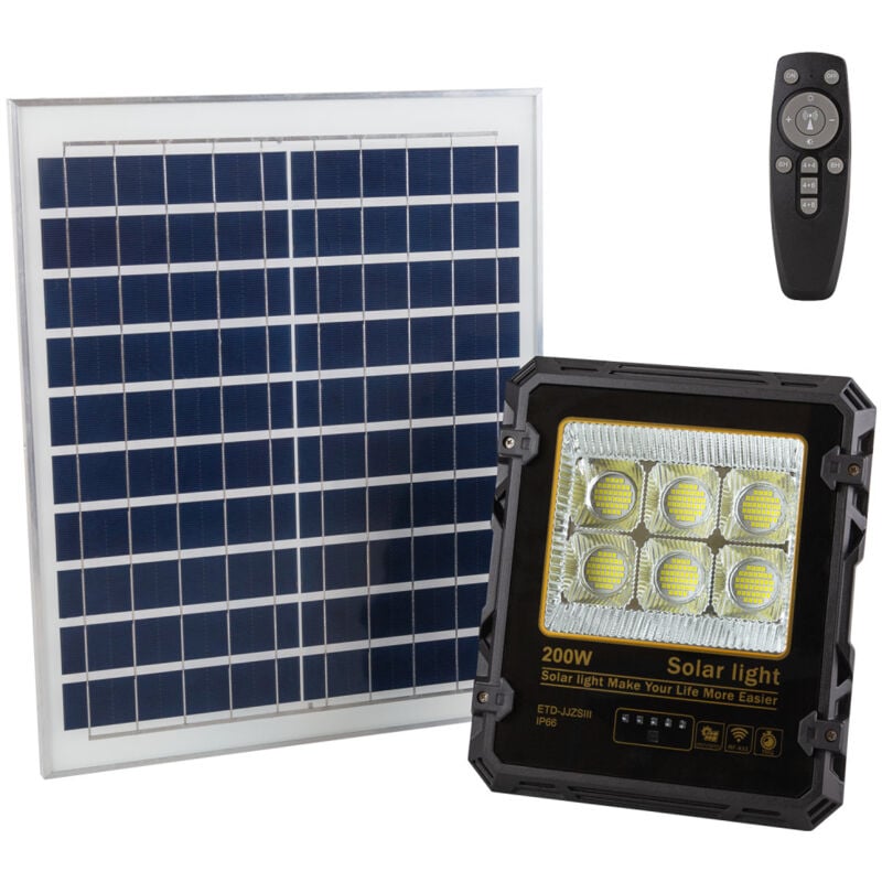 Greenice - Projecteur 200W avec télécommande panneau solaire IP65 [1916-FLSOL-200W-CW]