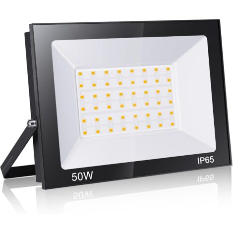 Projecteur 50W 5000LM, Blanc Froid 6500K Super Lumineux Spot LED Extérieur, Lumière de Sécurité IP65 Étanche Verre Trempé à Grain Fin, Floodlight pour Entrée Terrasse Square Usine [Classe énergétique