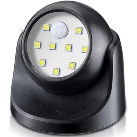 Projecteur à LED sans fil pour intérieur/extérieur avec détecteur de mouvement, marche/arrêt automatique et alimentation par piles Noir