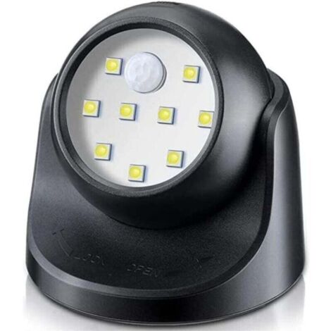 Projecteur à LED sans fil pour intérieur/extérieur avec détecteur de mouvement, marche/arrêt automatique et alimentation par piles Noir