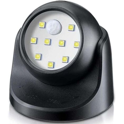 Projecteur à LED sans fil pour intérieur/extérieur avec détecteur de mouvement, marche/arrêt automatique et alimentation par piles Noir