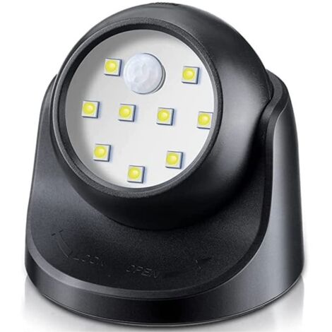Projecteur à LED sans fil pour intérieur/extérieur avec détecteur de mouvement, marche/arrêt automatique et alimentation par piles Noir