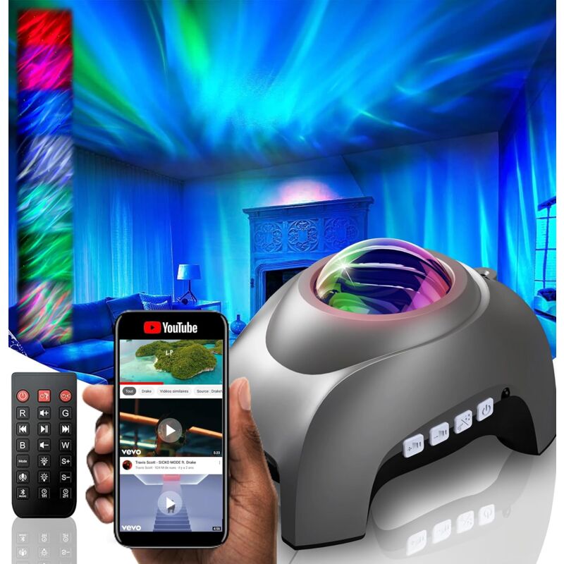 Projecteur Ciel Etoile & Aurore Boréale - Veilleuse Enfant + Télécommande - Decoration Chambre Bébé Lampe Plafond Galaxie Planetarium Jeu de Lumiere