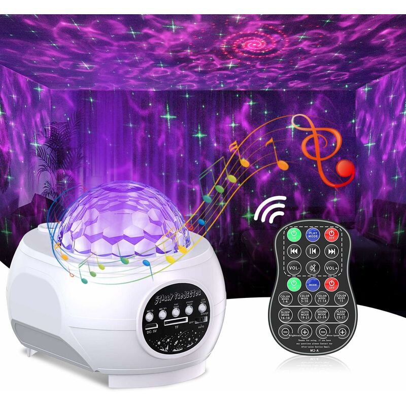 Projecteur Ciel Étoile avec Nébuleuse LED, 3 en 1 Veilleuse Enfant Musicale et Lumineuse avec Haut-Parleur Bluetooth Intégré & Télécommande, Blanc