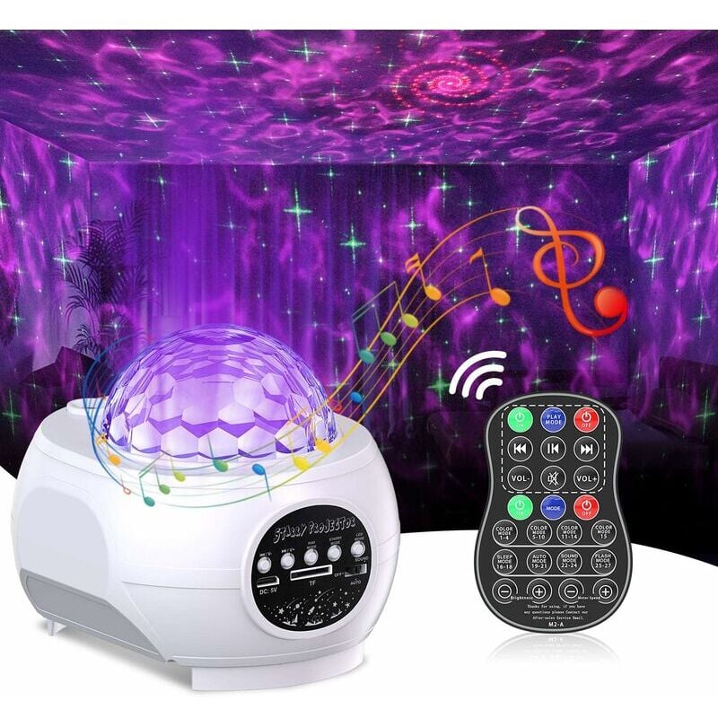Projecteur Ciel Étoile avec Nébuleuse LED, 3 en 1 Veilleuse Enfant Musicale et Lumineuse avec Haut-Parleur Bluetooth Intégré & Télécommande, Blanc