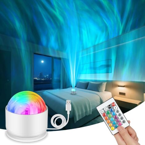 Projecteur ciel étoilé, ciel nocturne, vagues marines et aurores boréales, avec 16 couleurs à intensité variable et télécommande, trois abat-jours, lampe de projecteur pour enfants, style normal