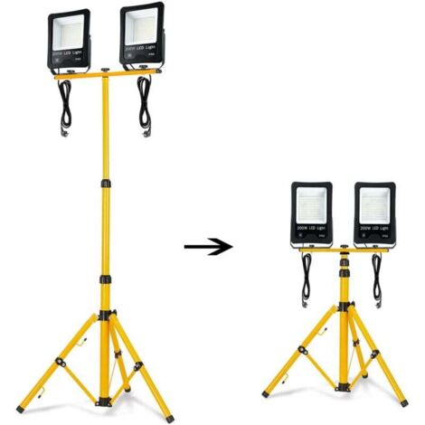 Projecteur de chantier à LED 200W2 16000LM LED Floodlight avec trépied et câble 3M pour l'intérieur et l'extérieur (2 200W blanc froid + trépied) NAIZY